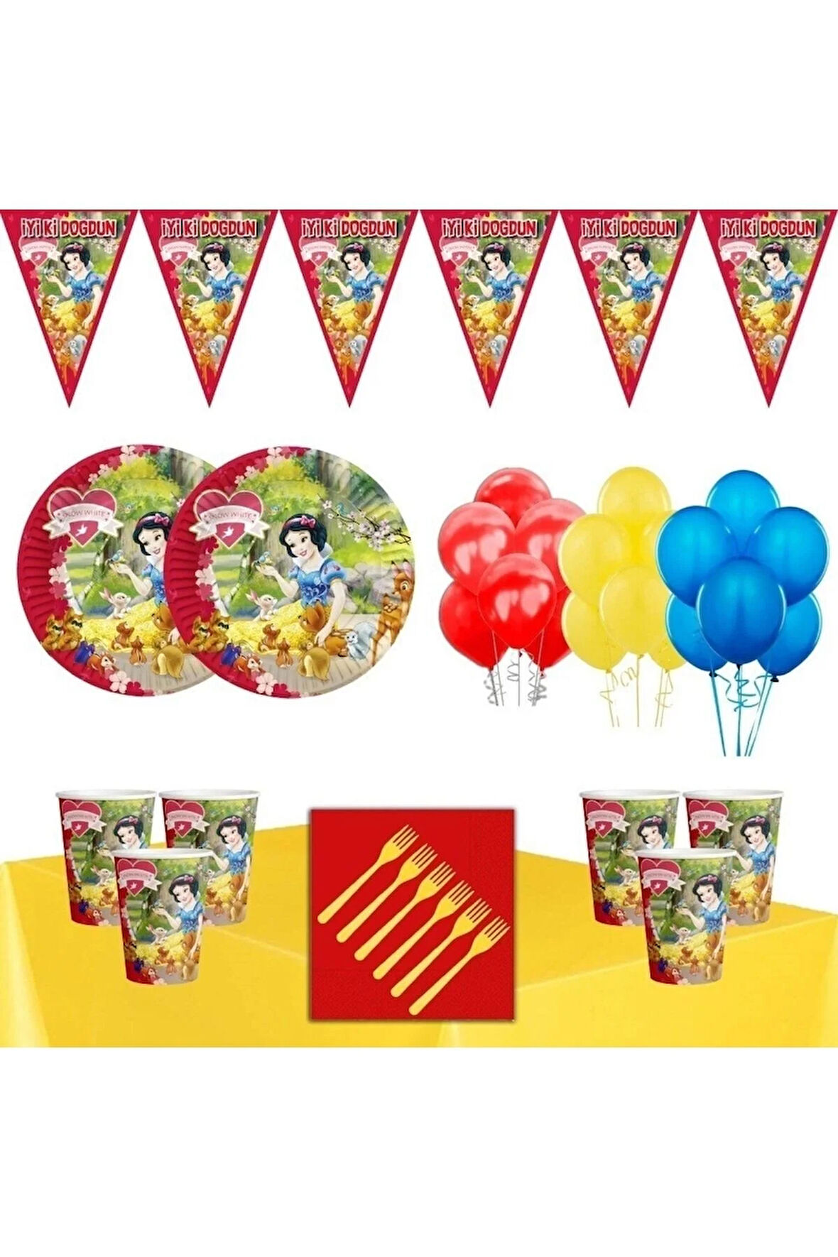 Pamuk Prenses Doğum Günü Parti Seti Ekonomik Süsler 8 Kişilik