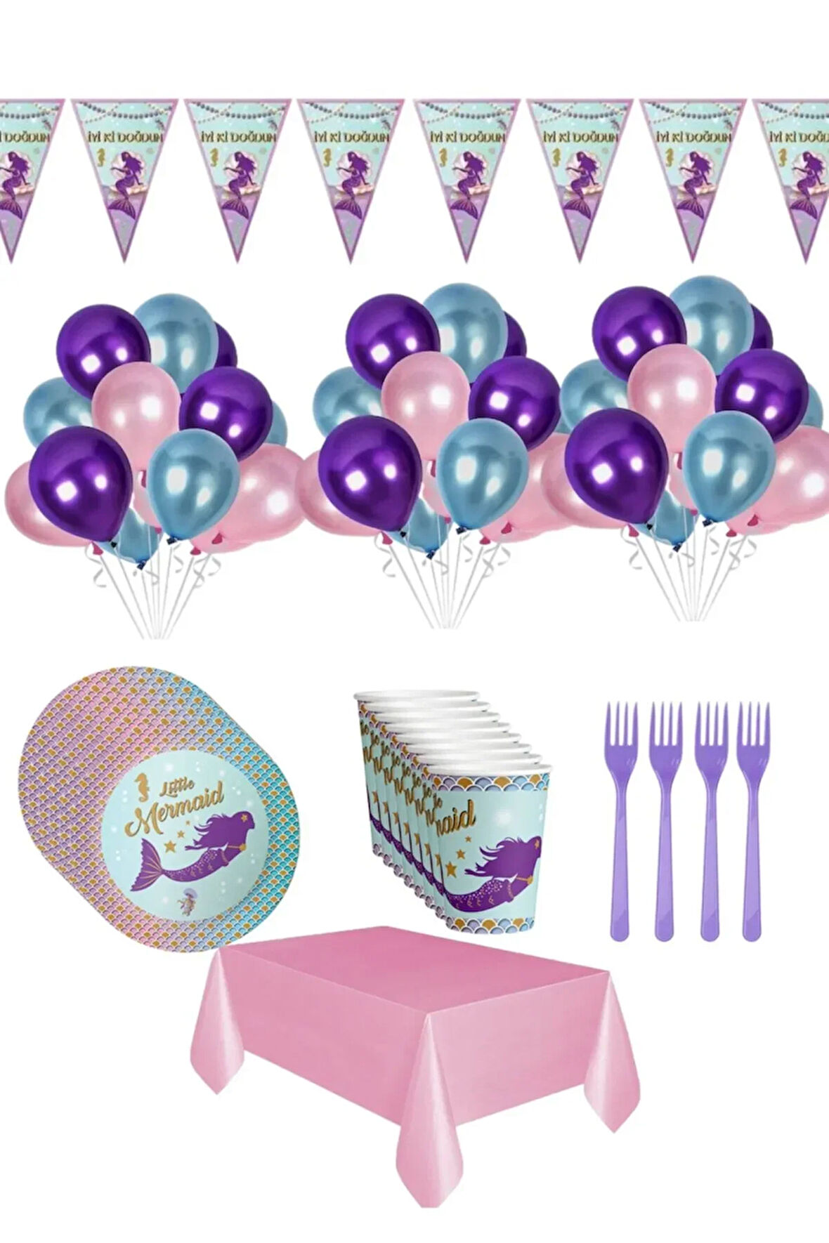 Deniz Kızı Temalı 8 Kişilik Doğum Günü Seti / Dnz0106
