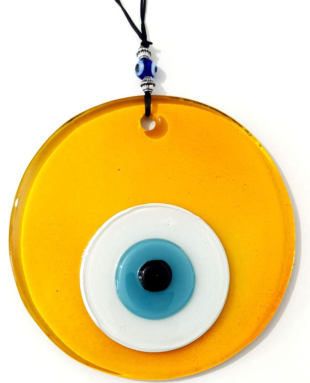 Şeffaf Bal Rengi Cam Nazar Boncuklu El Yapımı Duvar Süsü