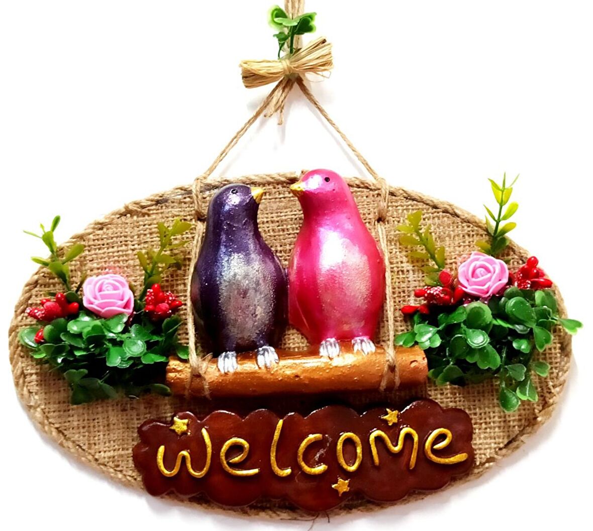 Aile Kuş Welcome Yazılı Kapı Süsü