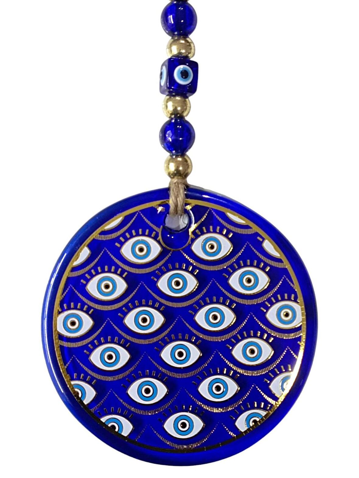 Yaldızlı Gözlerle Motiflendirilmiş Nazar Boncuklu Duvar Süsü Cam Duvar Dekoru