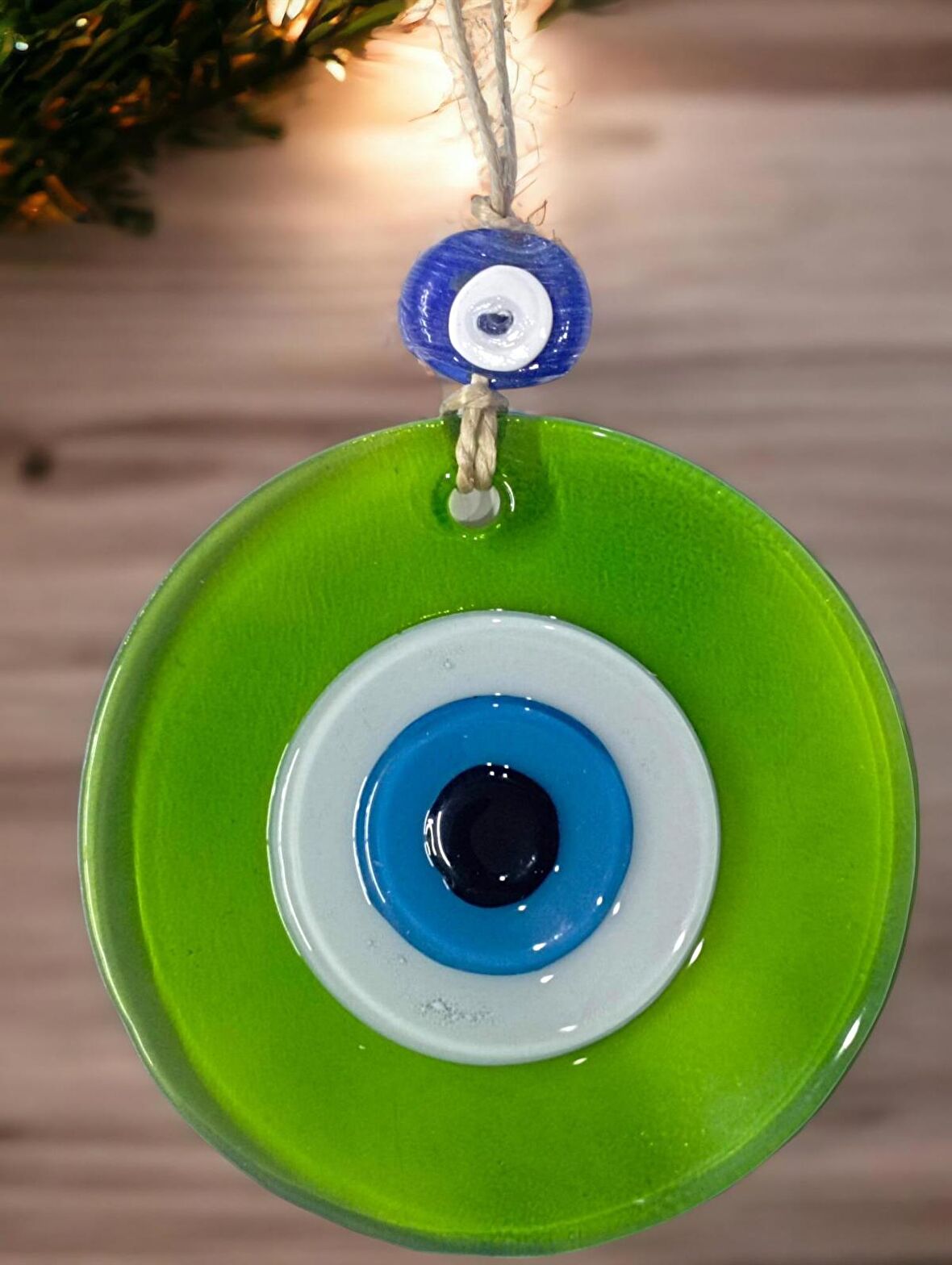 Şeffaf Yeşil Nazar Boncuklu Duvar Süsü 10 Cm Cam Duvar Dekoru