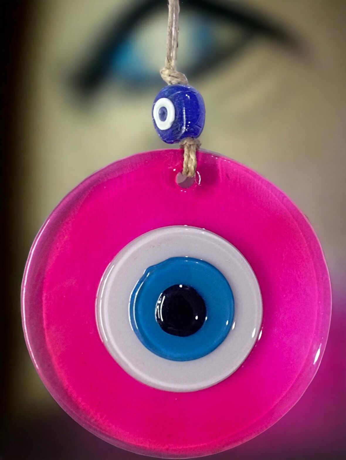Şeffaf Pembe Nazar Boncuklu Duvar Süsü 10 Cm Cam Duvar Dekoru