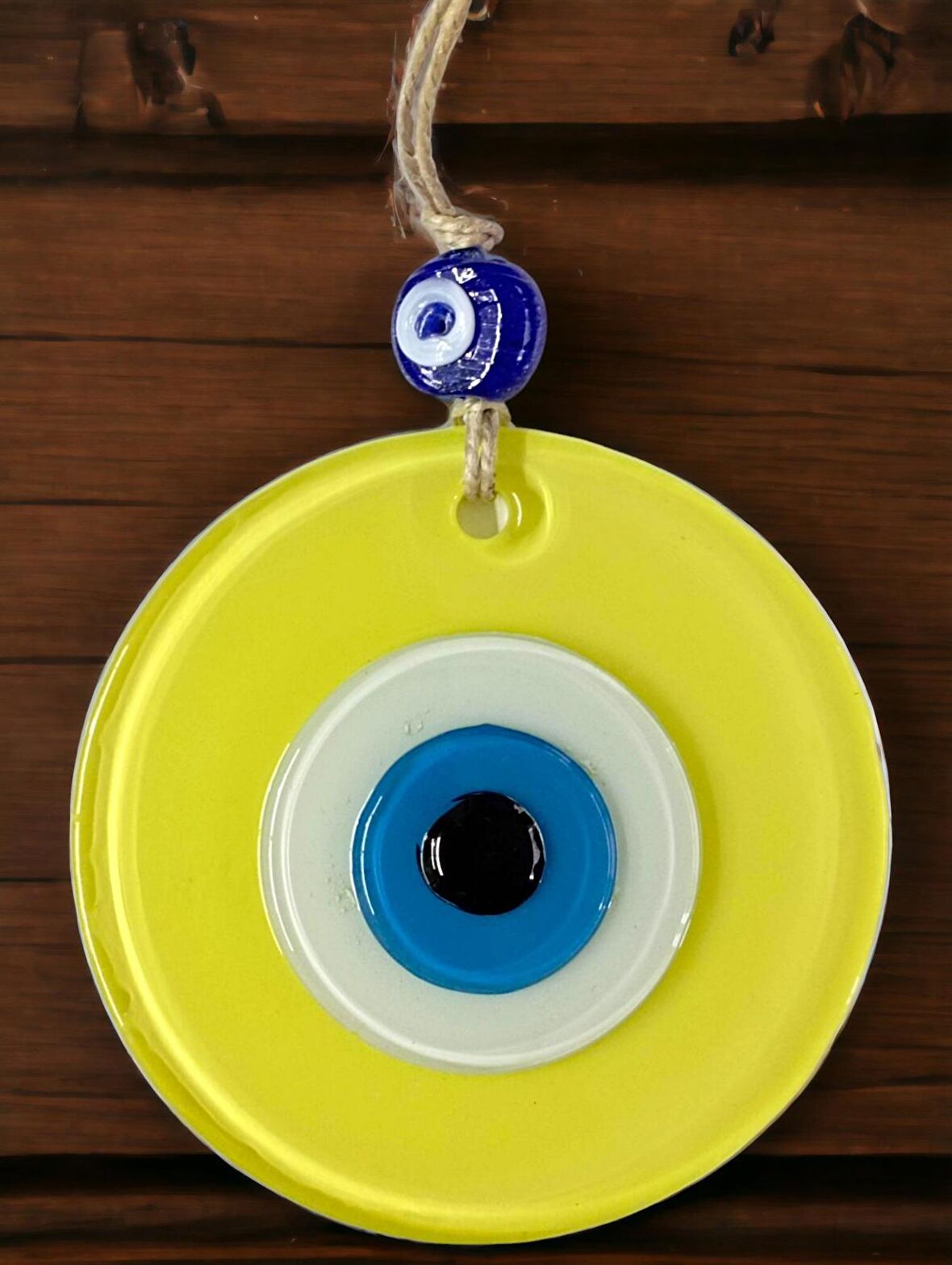 Mini Boy Sarı Nazar Boncuklu Duvar Süsü 10 Cm Cam Duvar Dekoru