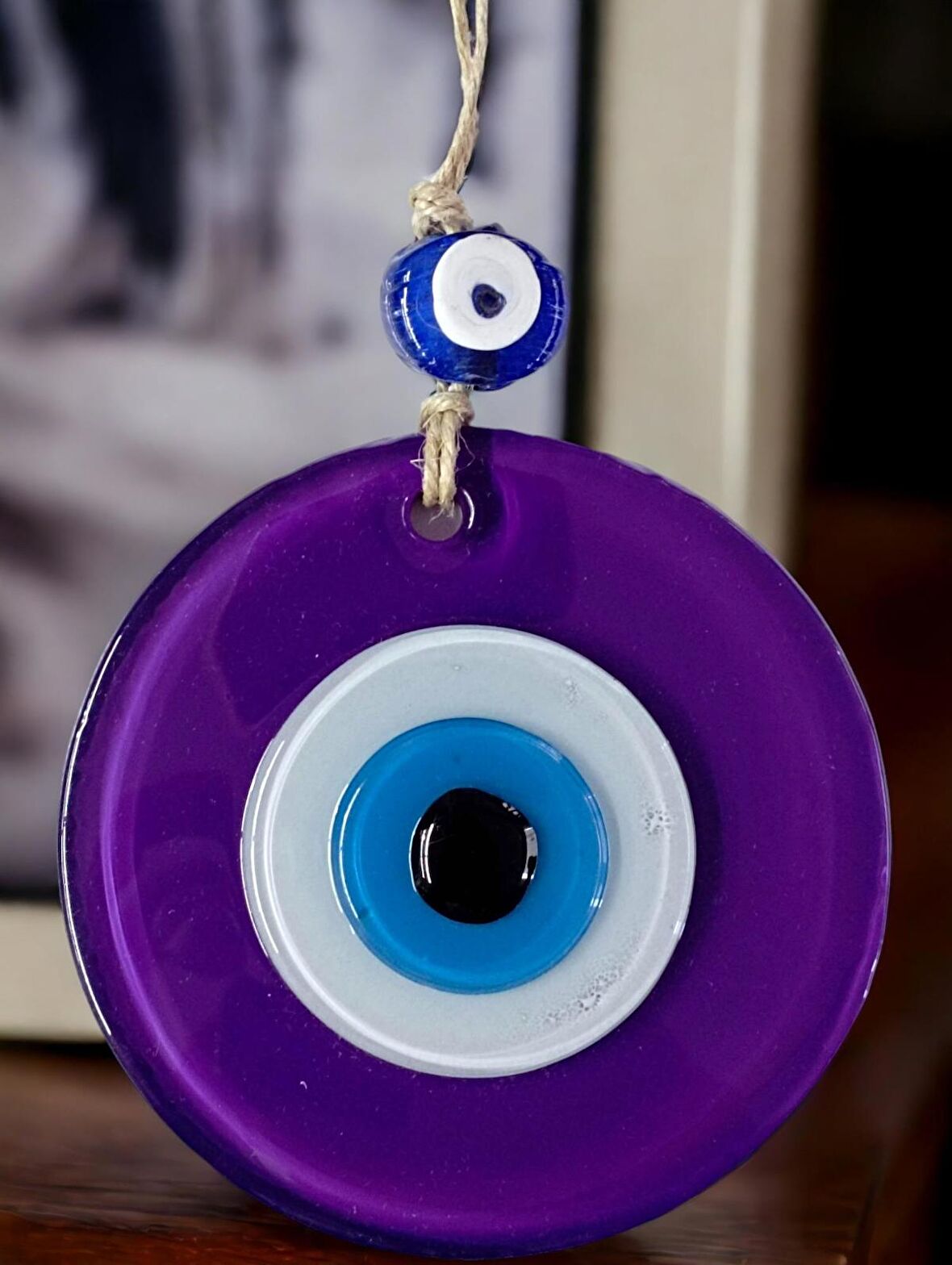 Mini Boy Mor Nazar Boncuklu Duvar Süsü 10 Cm Cam Duvar Dekoru