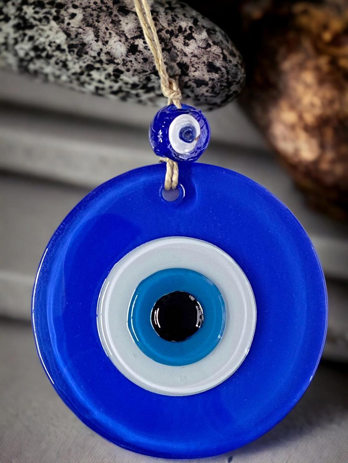 Mavi Nazar Boncuklu Duvar Süsü 10 Cm Cam Duvar Dekoru