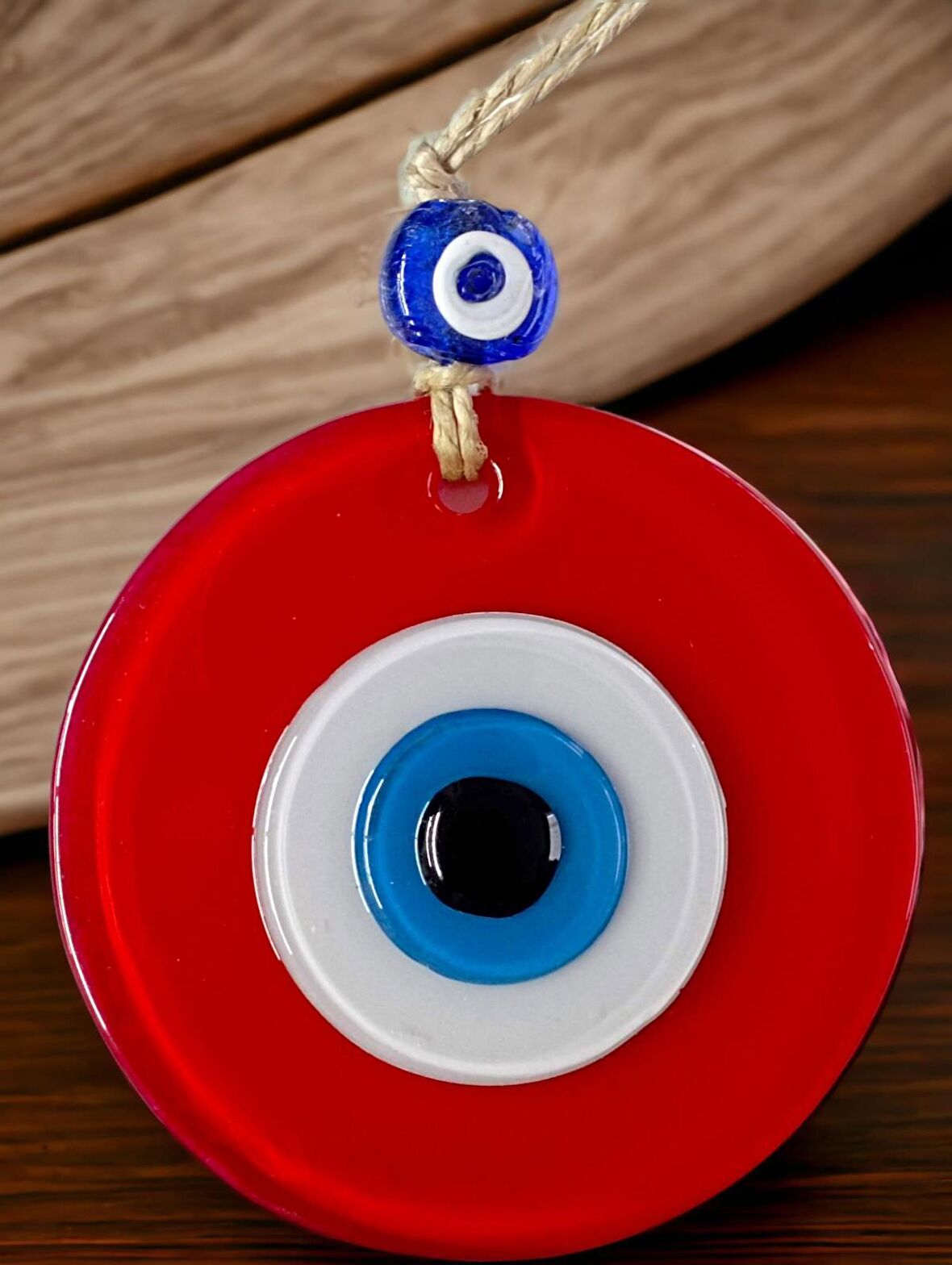 Mini Boy Kırmızı Nazar Boncuklu Duvar Süsü 10 Cm Cam Duvar Dekoru