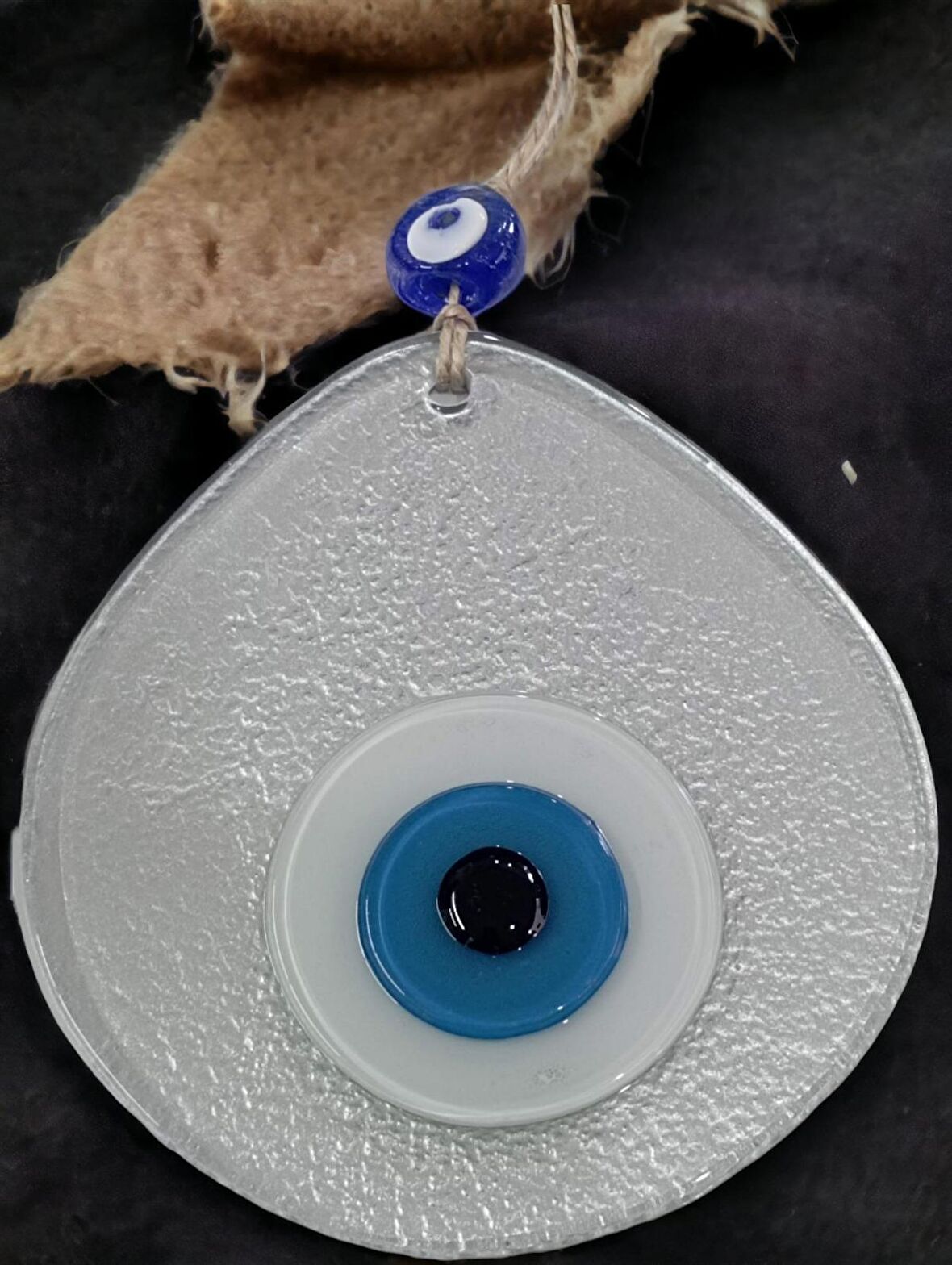 Mavi Nazar Boncuklu Silver Gri Renk Nazar Boncuklu Damla Desen El Yapımı Duvar Süsü