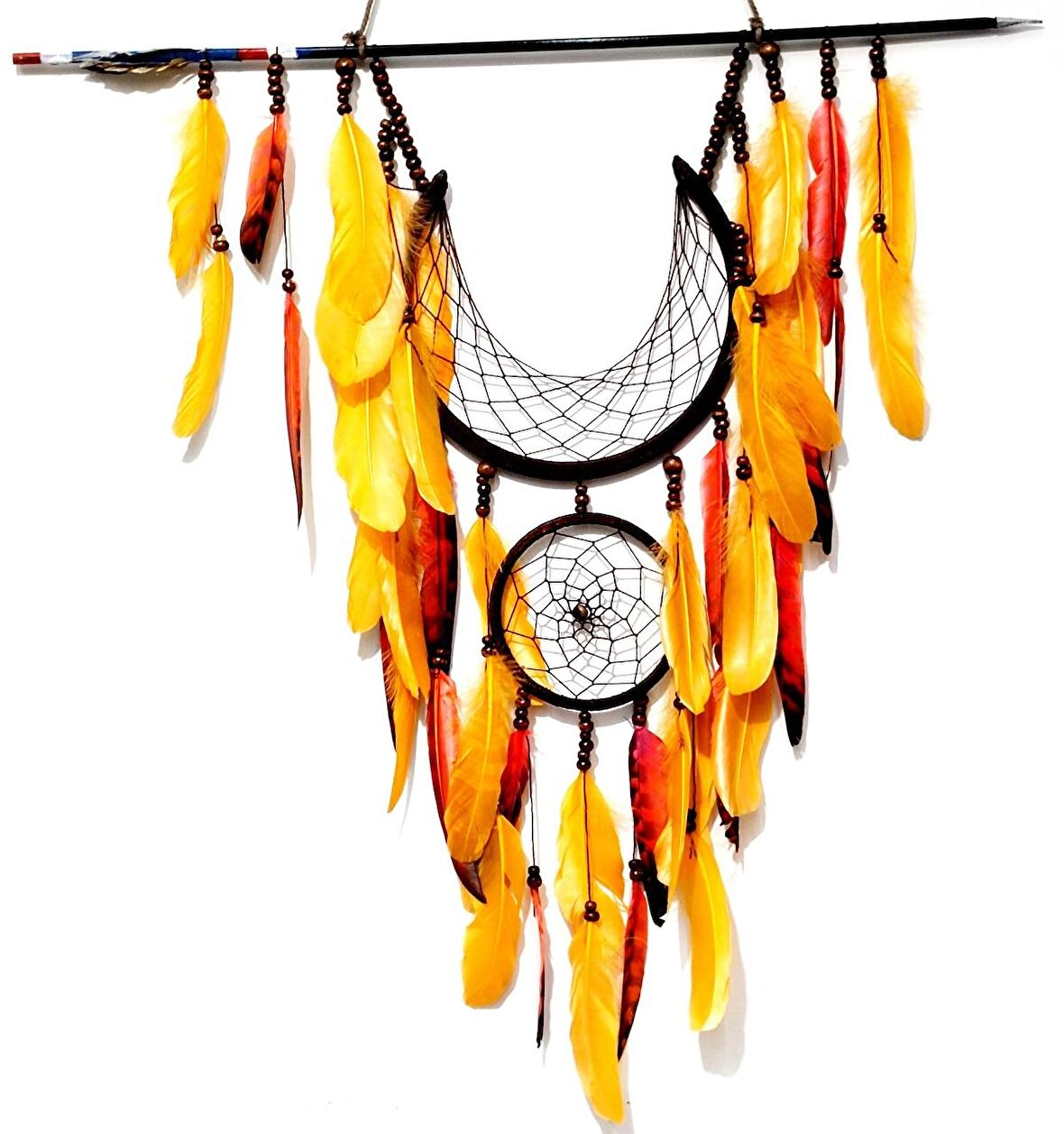 Ok Ve Ay Modelli Turuncu Dream Catcher Duvar Süsü