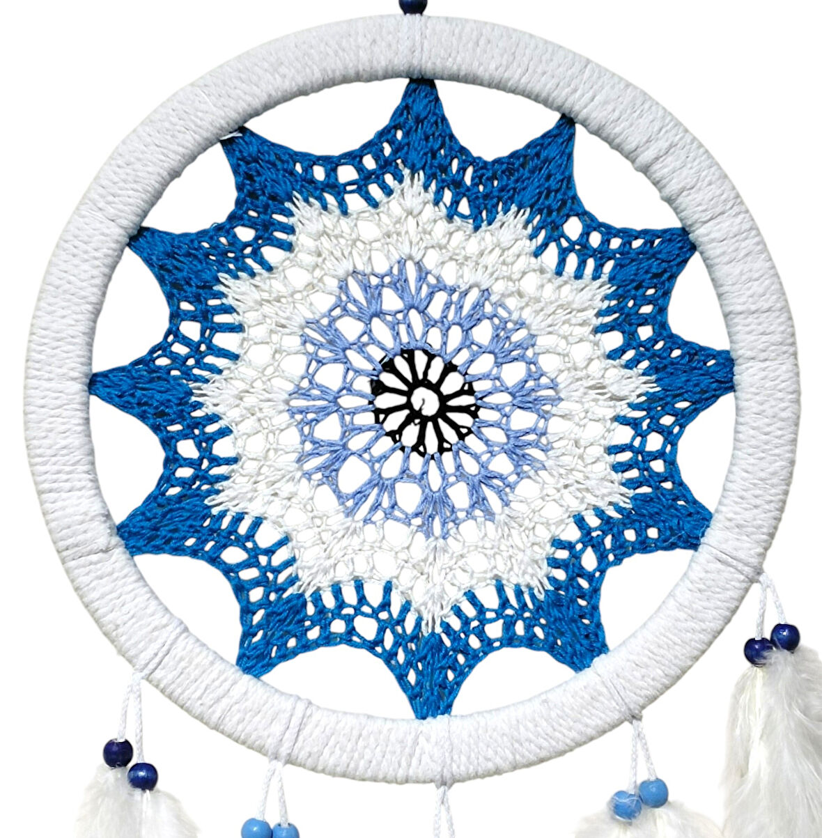 Petrol Mavisi Nazar Motifli Kuş Tüylü Duvar Süsü