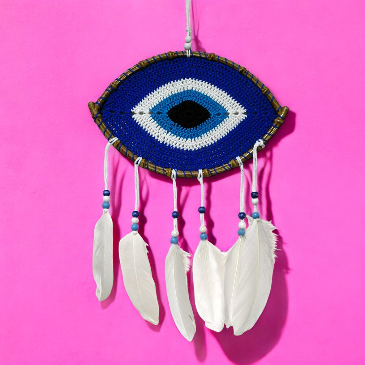 Lacivert Motifli Göz Model El Yapımı Duvar Süsü