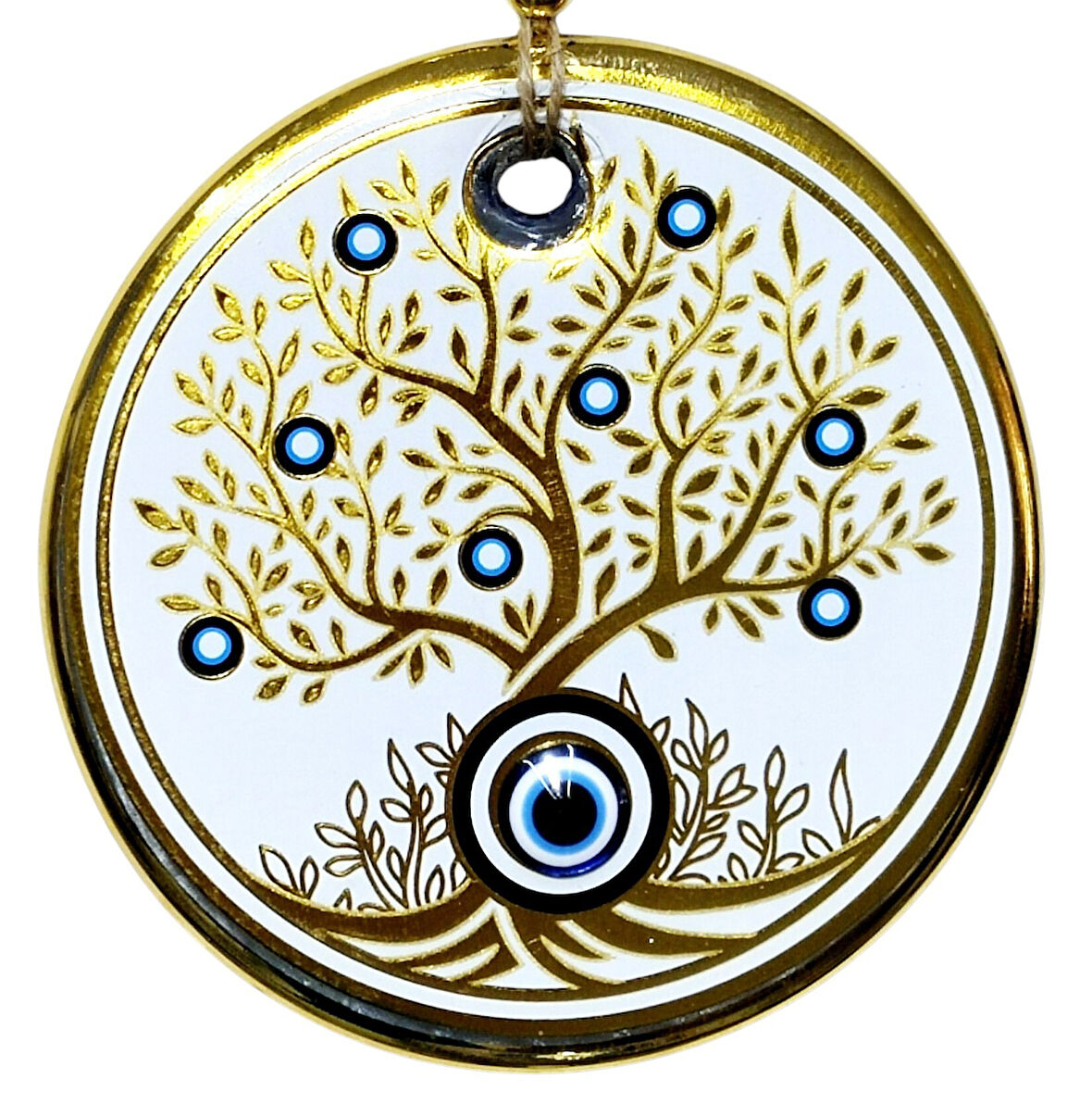 Hayat Ağacı Şekilli Yaldızlı Beyaz Duvar Süsü Cam Hediyelik Eşya