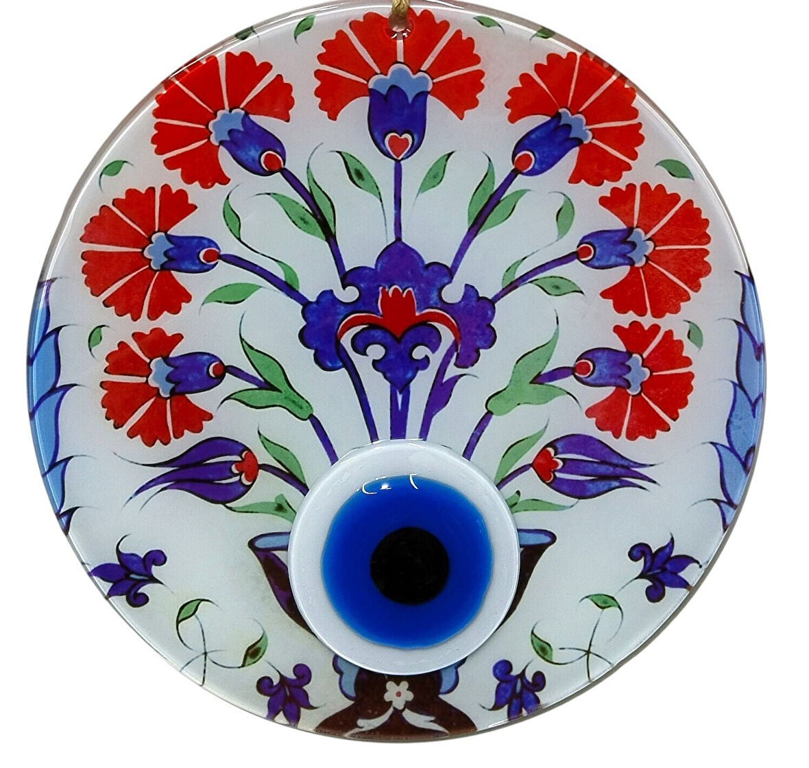 Karanfil Desenli 23 Santimetre Çapında Füzyon Cam Duvar Süsü