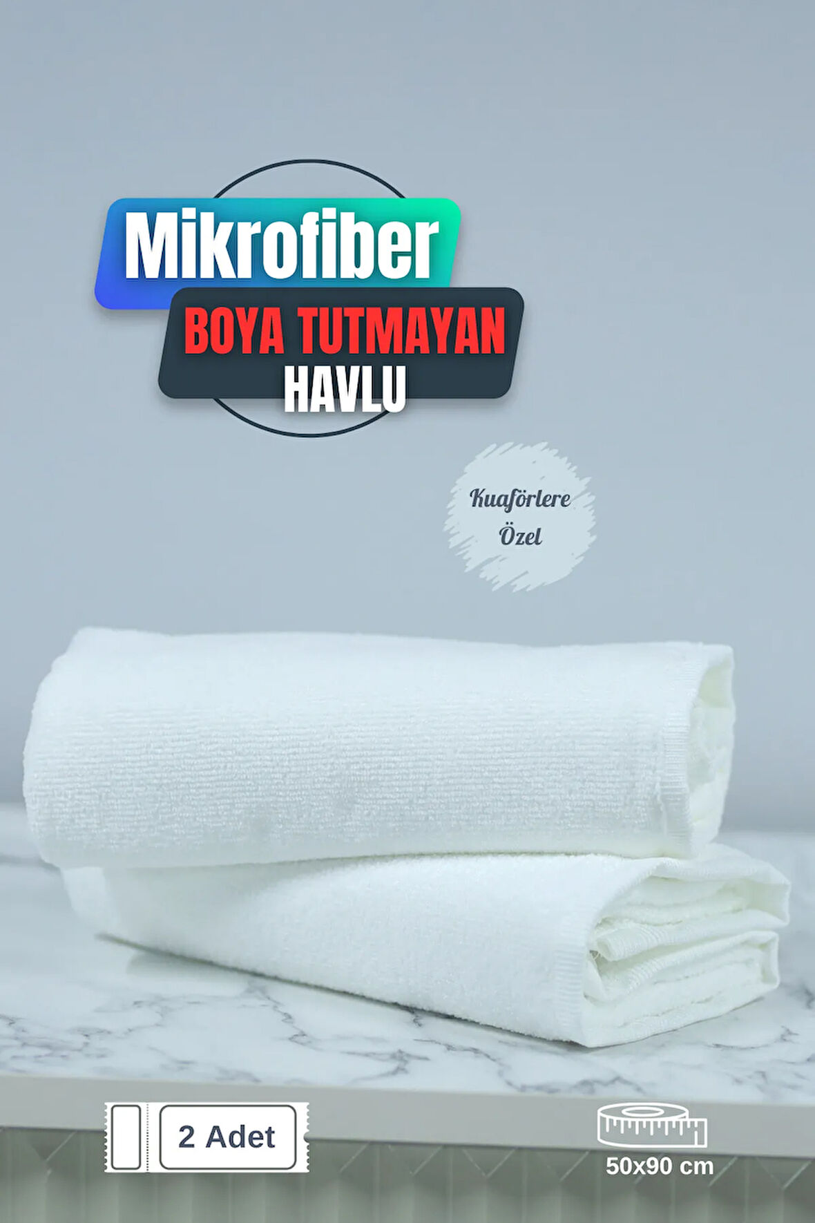 Kuaförlere Özel Boya Tutmayan Mikrofiber Saç Havlusu 50x90 cm 2'li Set
