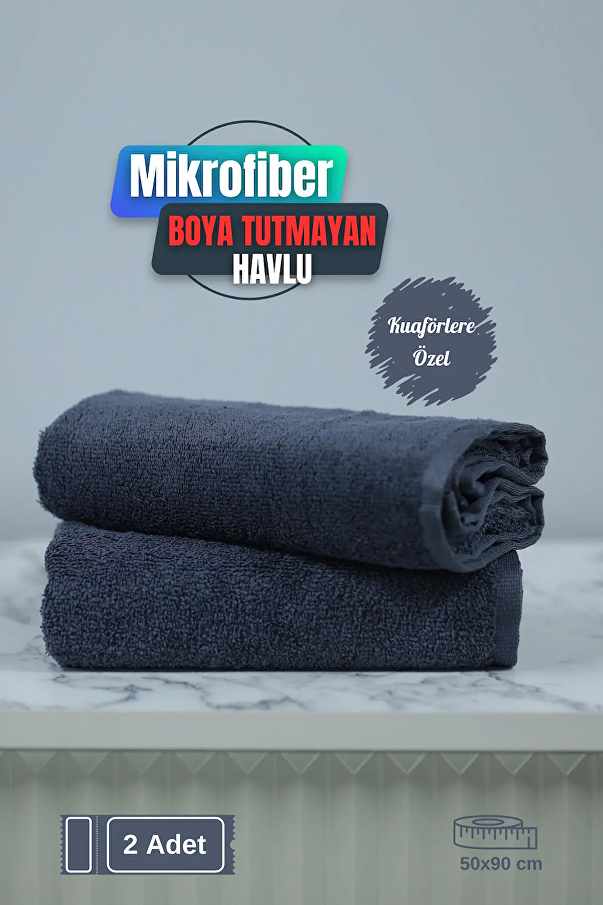 Kuaförlere Özel Boya Tutmayan Mikrofiber Saç Havlusu 50x90 cm 2'li Set