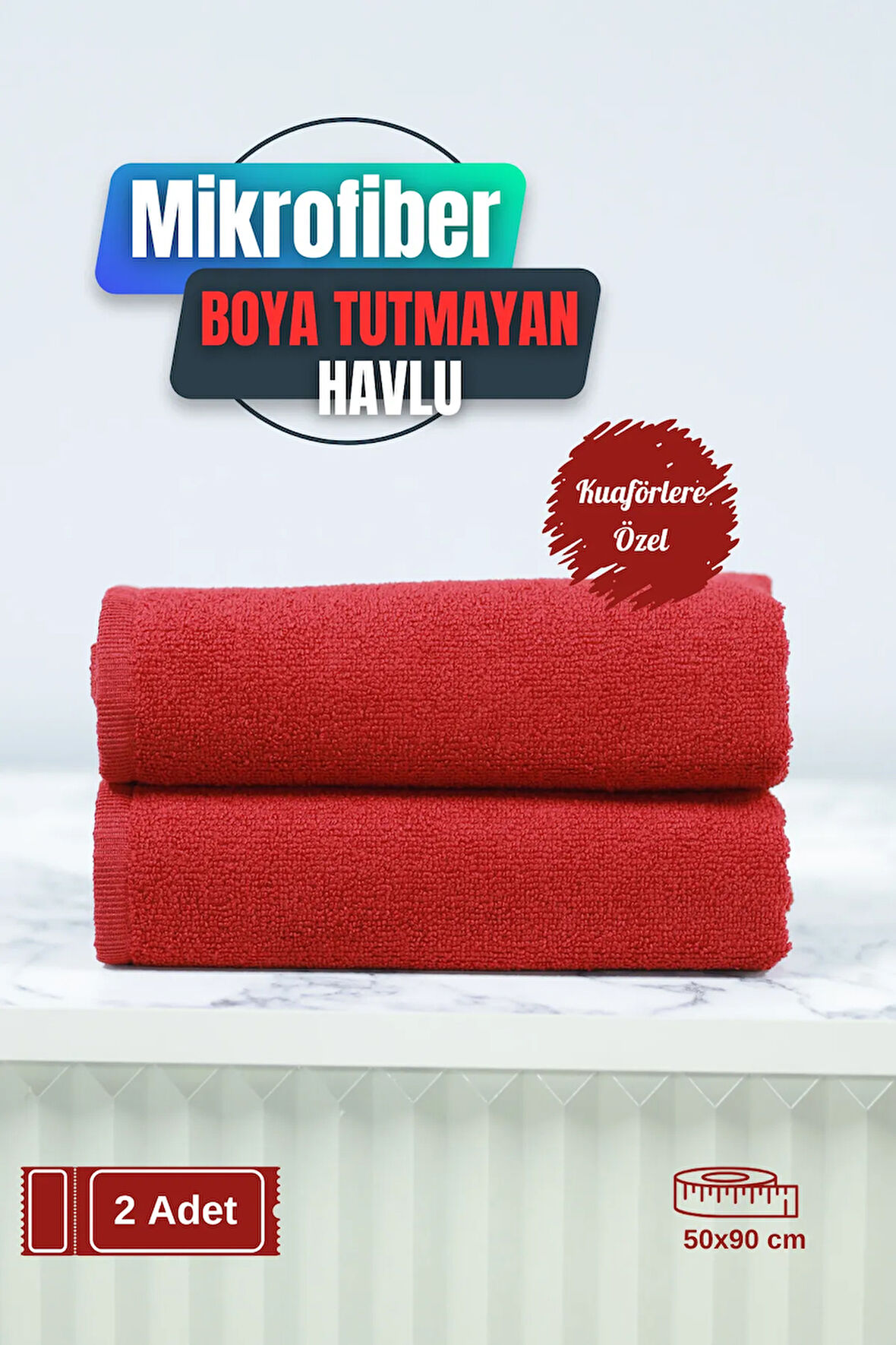 Kuaförlere Özel Boya Tutmayan Mikrofiber Saç Havlusu 50x90 cm 2'li Set