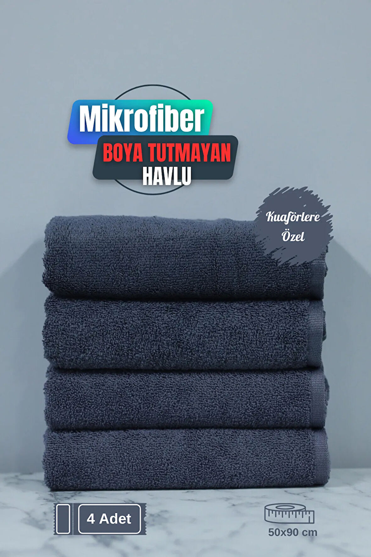 Kuaförlere Özel Boya Tutmayan Mikrofiber Saç Havlusu 50x90 cm 4'lü Set
