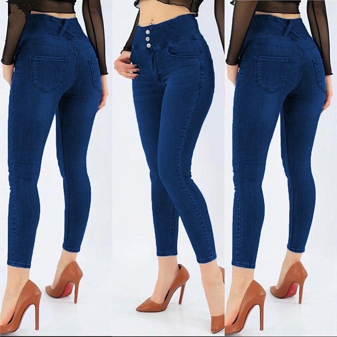 MokaShopin Yüksek Bel Likralı Jean Pantolon 90 Cm