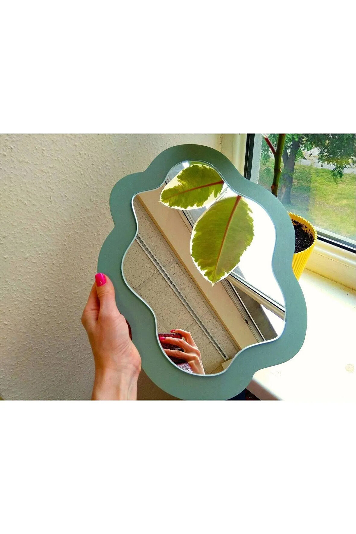 Asimetrik Kıvrımlı Masaüstü Makyaj Aynası - Tatlı Duvar Dekor Aynası - Renk Opsiyonu Mevcut-45x36 cm