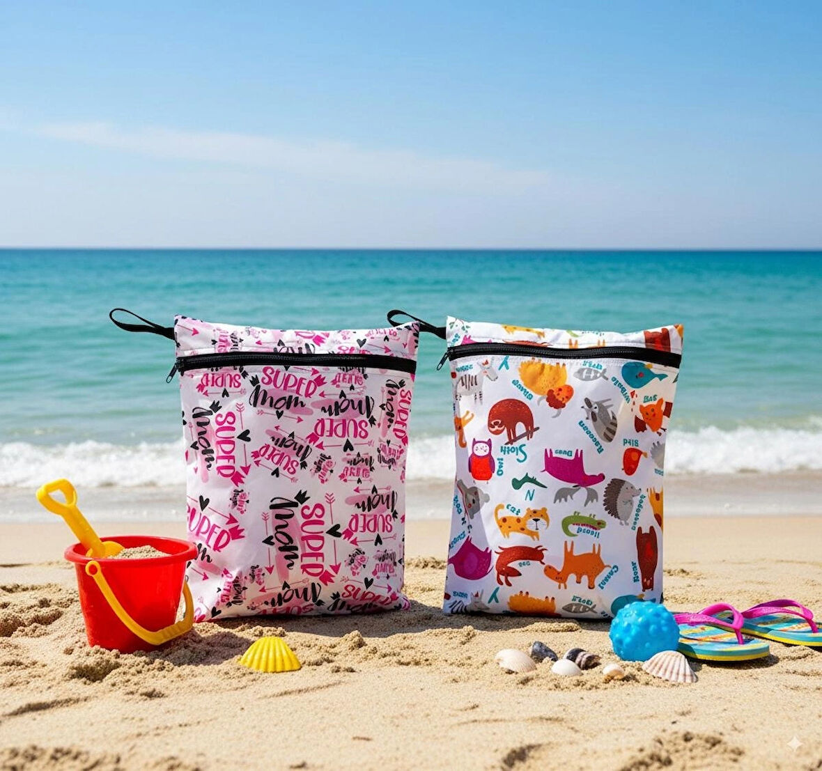 Yorni 2 Adet, 37 x 30 Cm, Mom ve Zoo Desen, Sıvı Geçirmeyen Çok Amaçlı Çanta, Ekonomik Set, Yıkanabilir