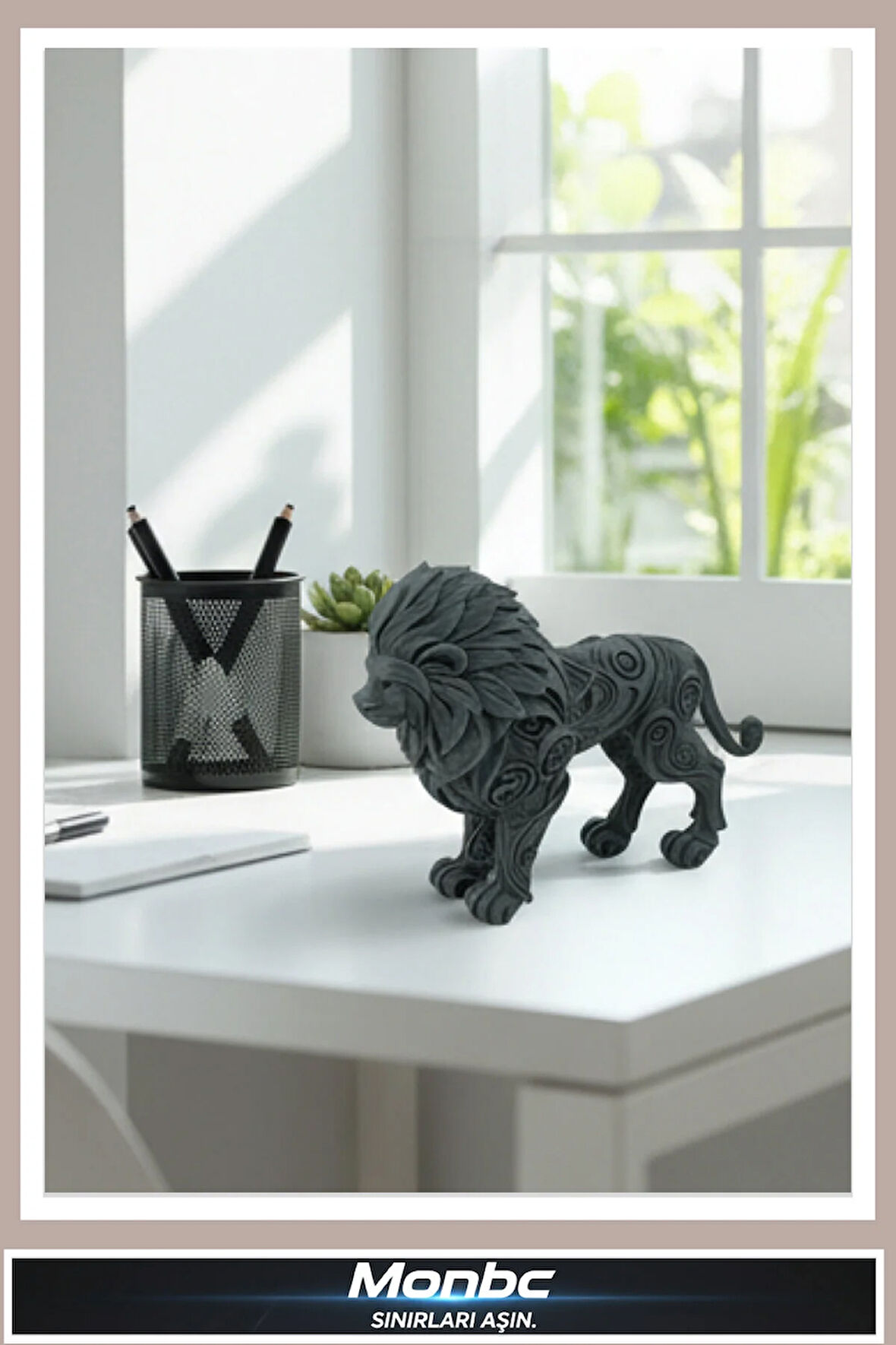 Monbc Aslan figürü 3D Tasarım Dekoratif Biblo, Hediyelik ve Ev Ofis İçin Şık Aksesuar