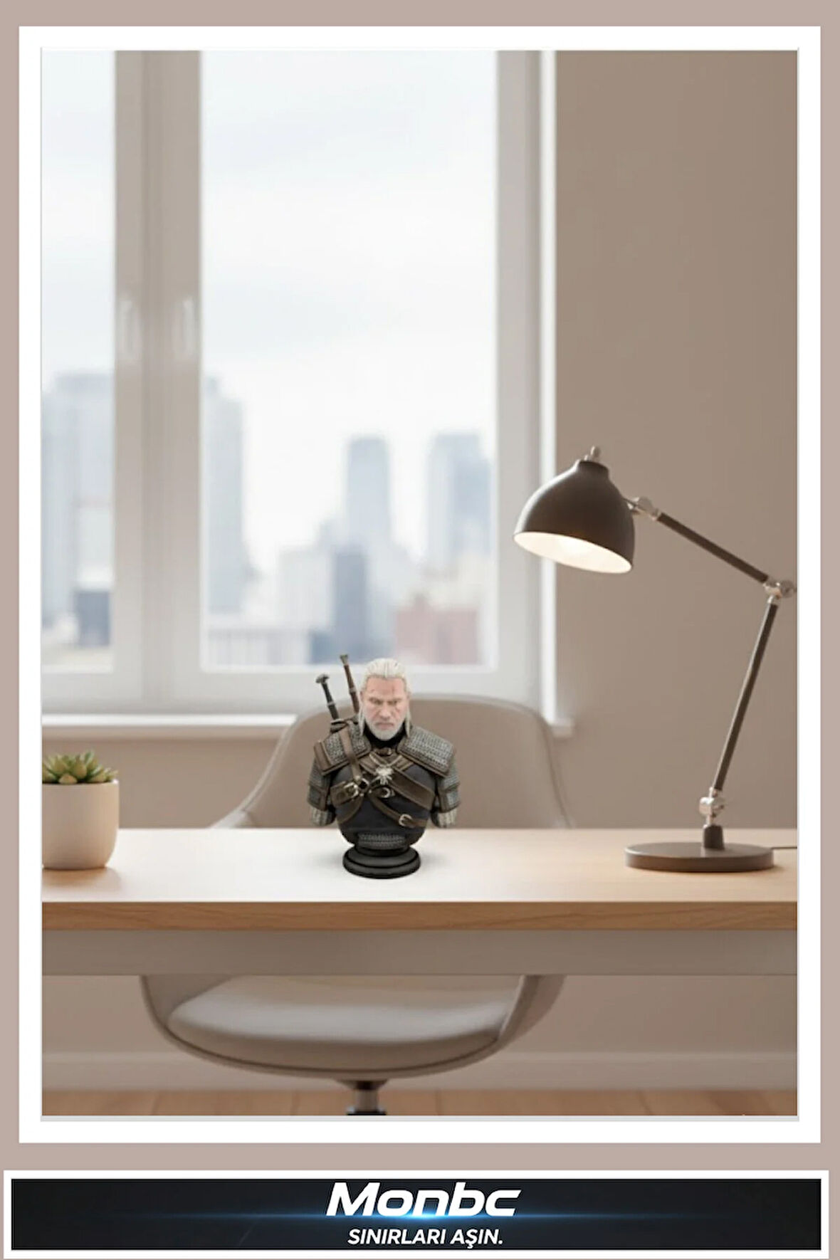 Monbc Witcher Büstü –Geralt of Rivia 3D Tasarım Dekoratif Biblo, Hediyelik ve Ev Ofis İçin Şık Aksesuar