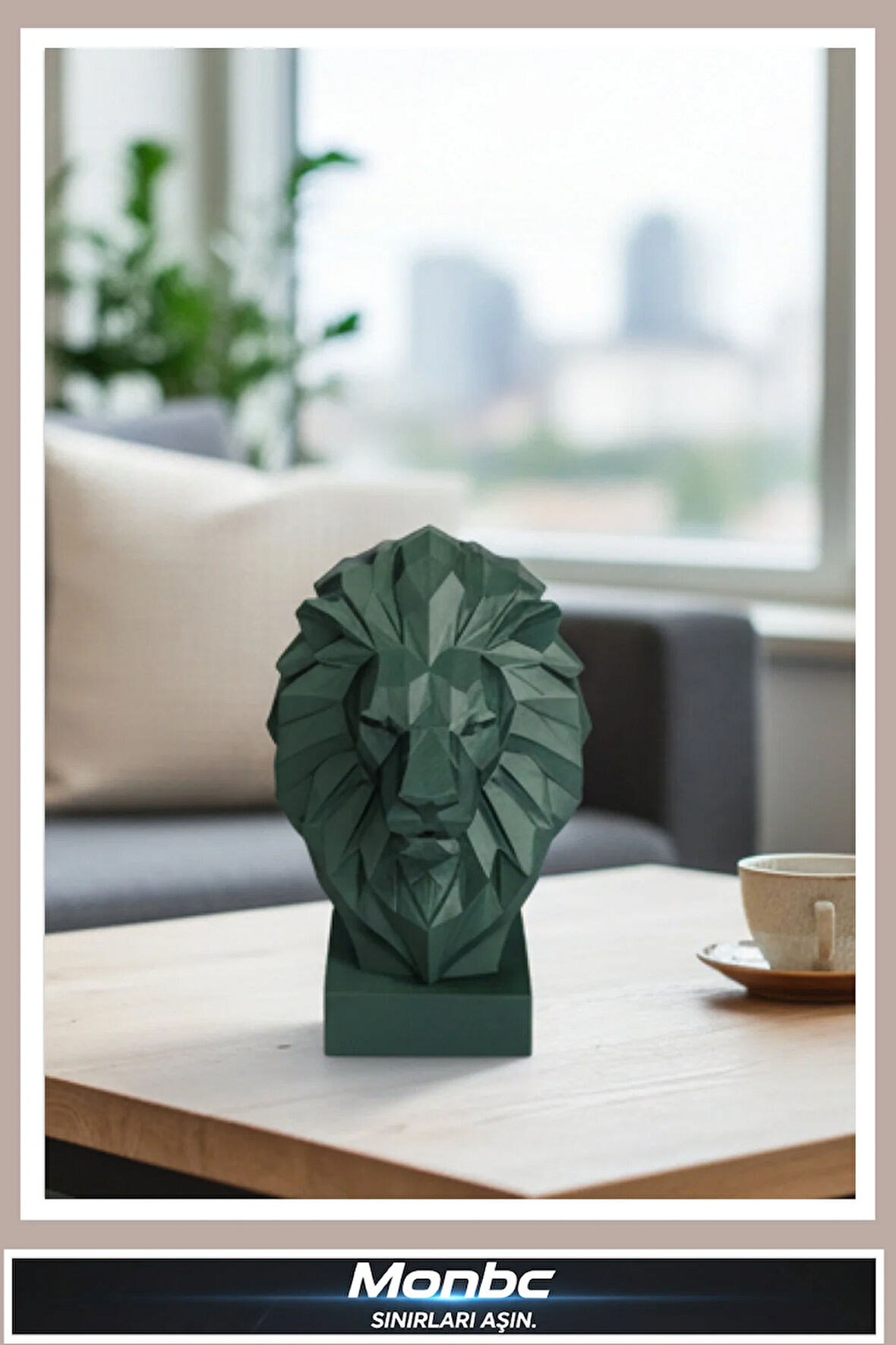 Monbc Geometrik Aslan Büstü 3D Tasarım Dekoratif Biblo, Hediyelik ve Ev Ofis İçin Şık Aksesuar