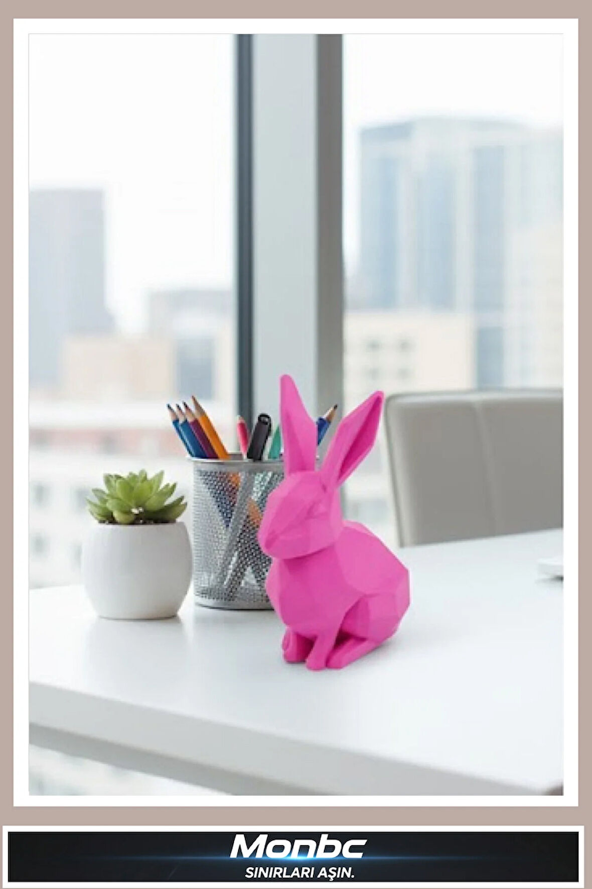 Monbc Pembe Tavşan 3D Tasarım Dekoratif Biblo, Hediyelik ve Ev Ofis İçin Şık Aksesuar