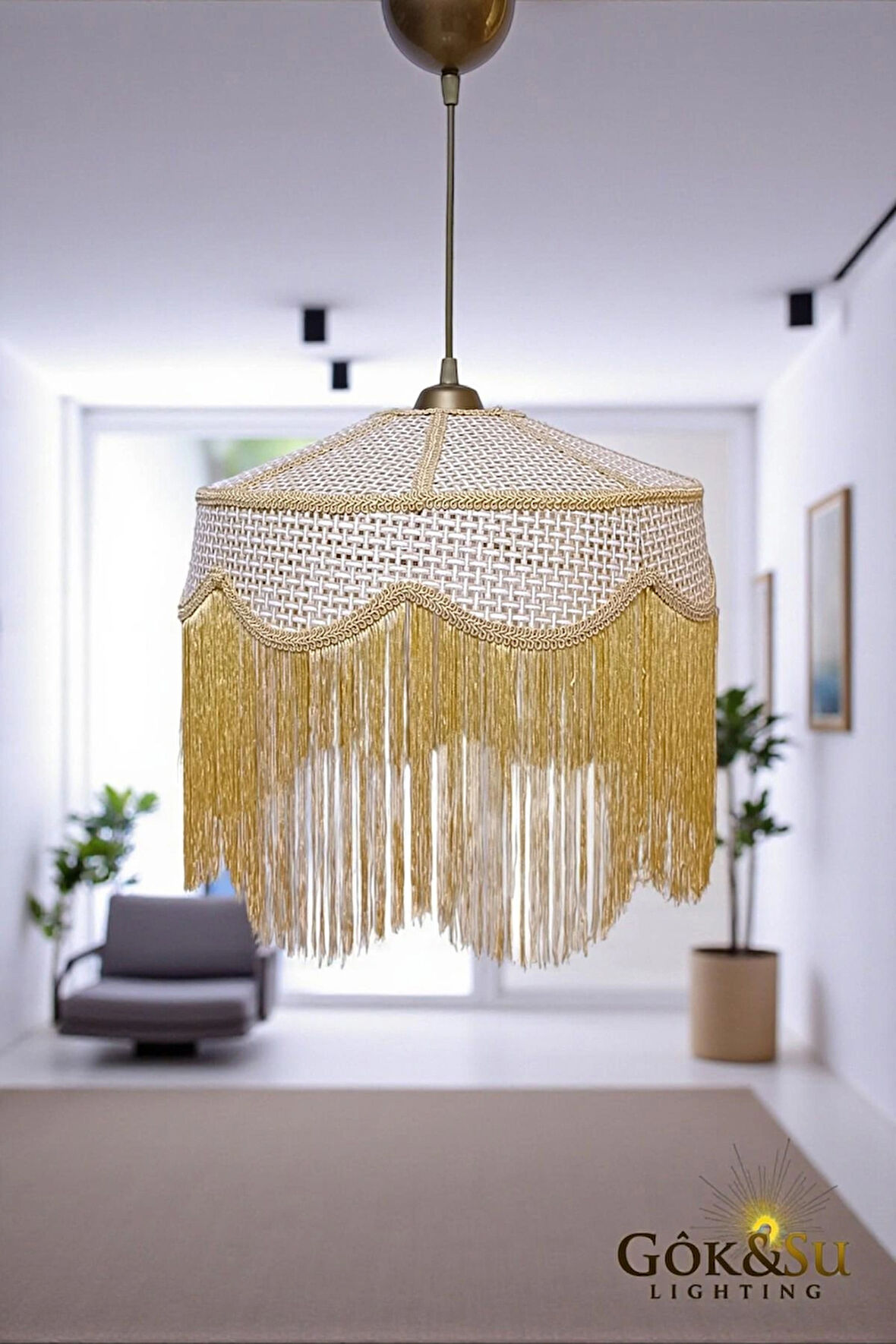 Rattan Melora Püsküllü Sarkıt Avize – El Yapımı Bohem Tarz, Doğal Işık Yansımasıyla Şık Tasarım