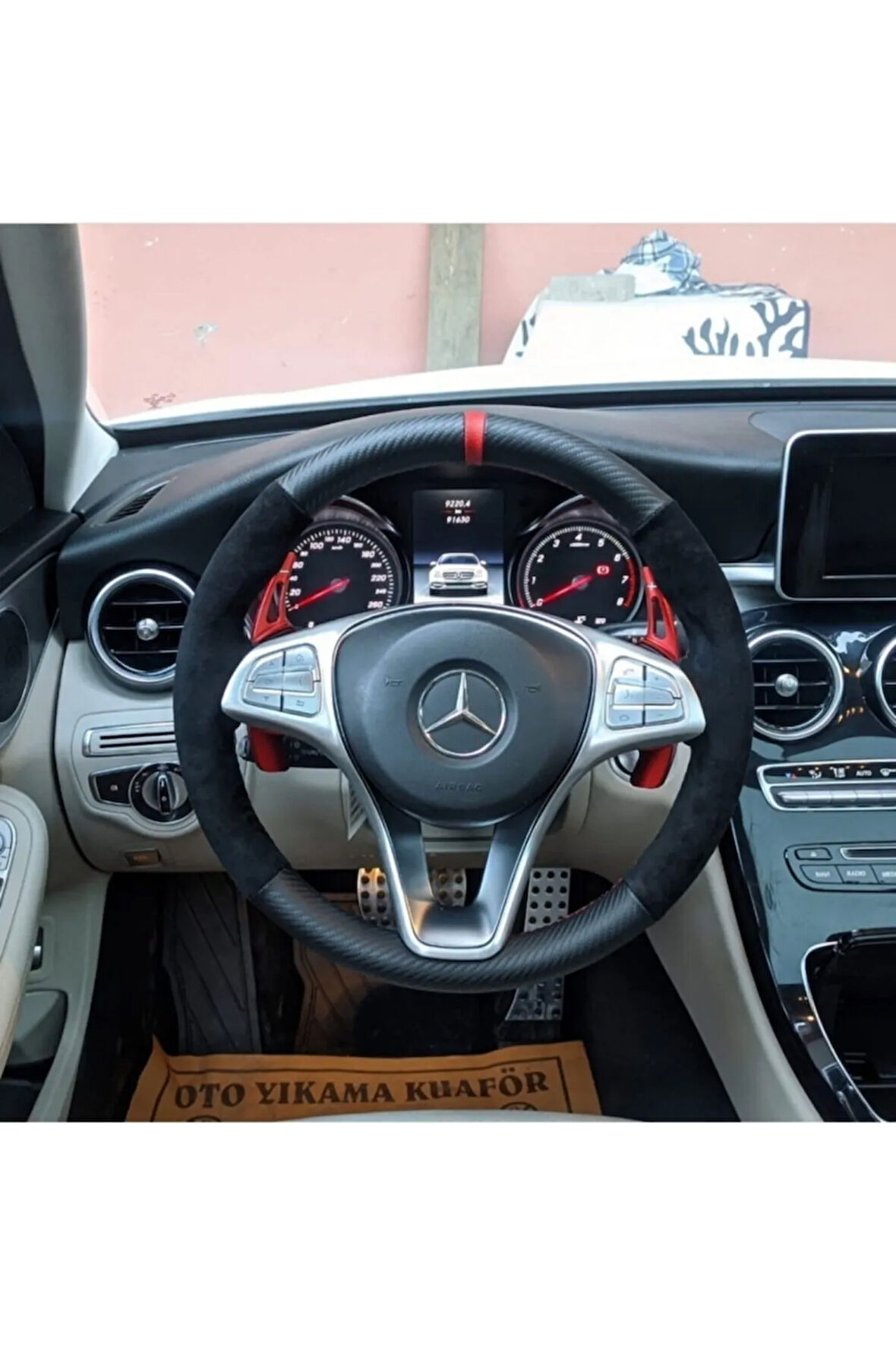 Toyota Chr. Kirmizi Yüzüklü Nubuk Karbon Deri Direksiyon Kılıfı