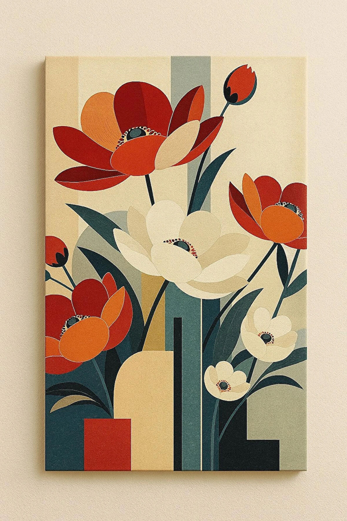 Moranka Sayılarla Boyama Tuval Seti Fırça Boya Dahil (Çıtalı) 40X50 cm - Ritmik Çiçekler