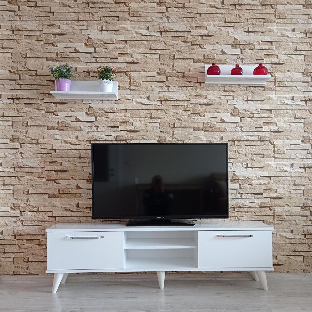 ( Ms 70 ) MDF Tv Ünitesi Dolabı,Raflı,Beyaz