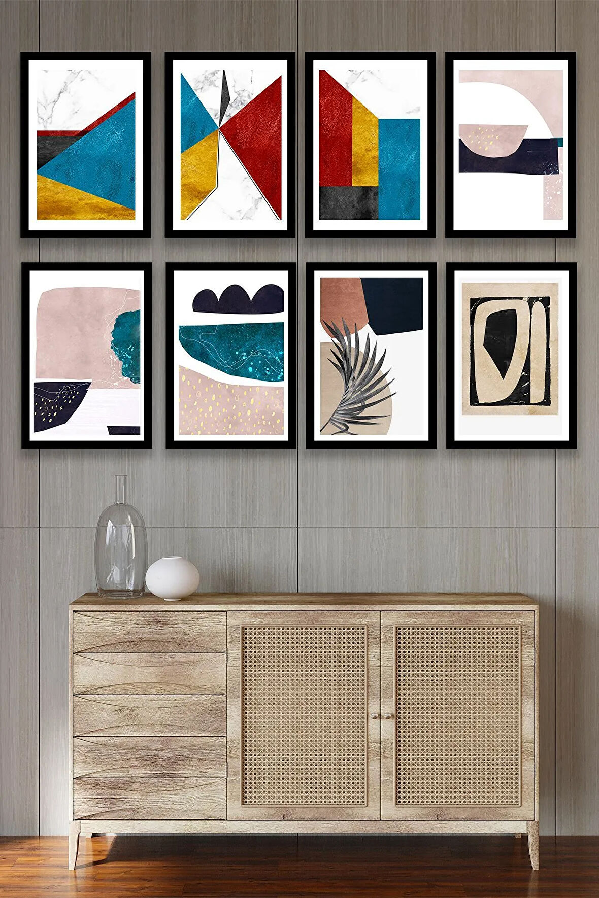 8 Parça Çerçeve Görünümlü Dekoratif Ahşap Mdf Tablo Seti, Oturma Odası, Salon, Ofis, Ev Dekorasyonu