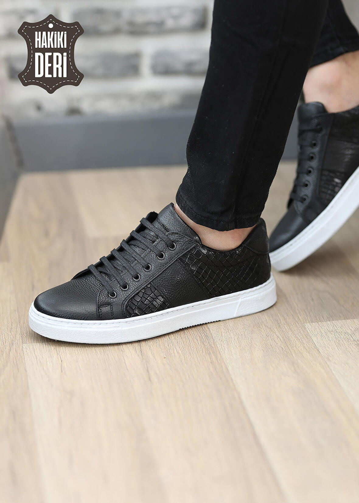 Hakiki Deri Günlük Baskılı Erkek Sneaker Roden5569