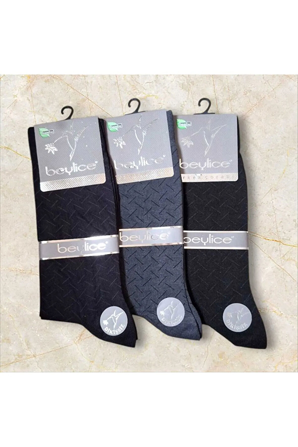 Dikişsiz Şık Desenli Bambu Erkek Soket Çorap 3 Çift