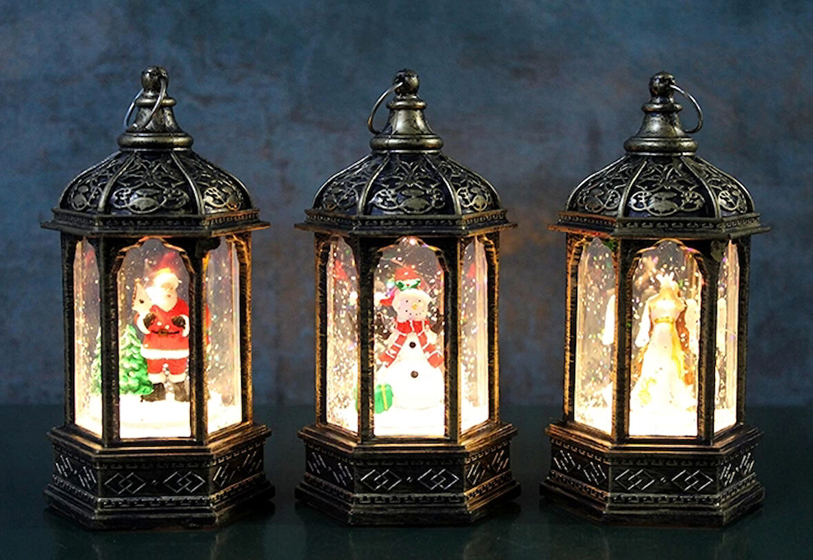 Yılbaşı Temalı Işıklı Kar Küresi Siyah Tasarım