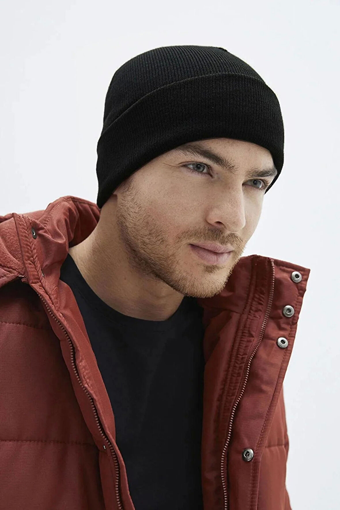 Erkek Katlamalı Basic Bere - Siyah