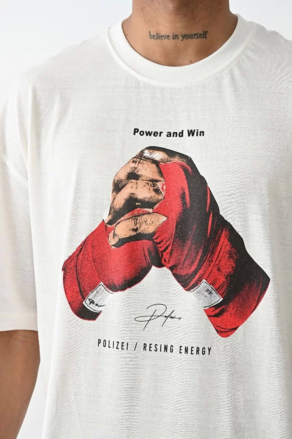 Unisex Baskılı Oversize T-Shirt - Beyaz