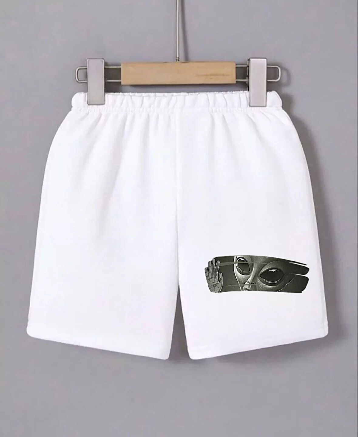 Kadın Beli Lastikli Baskılı Mini Şort - Beyaz