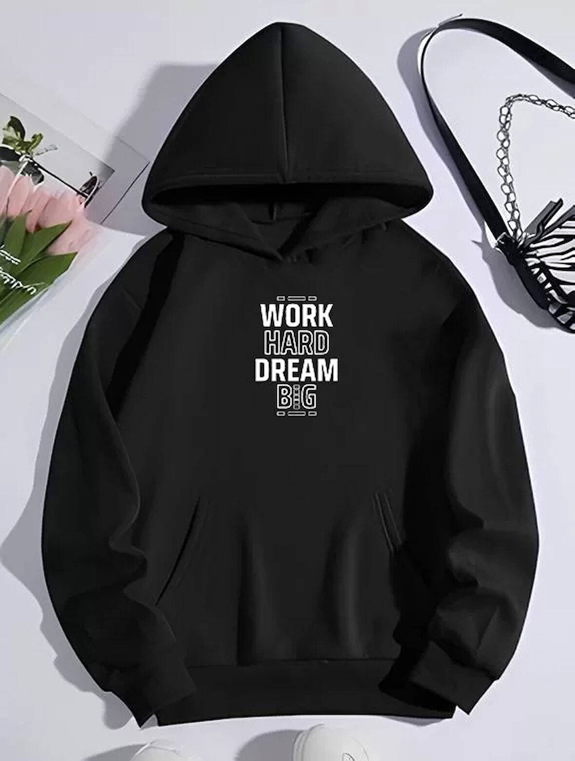 Kışlık Üç İplik Kapüşonlu SweatShirt - Siyah