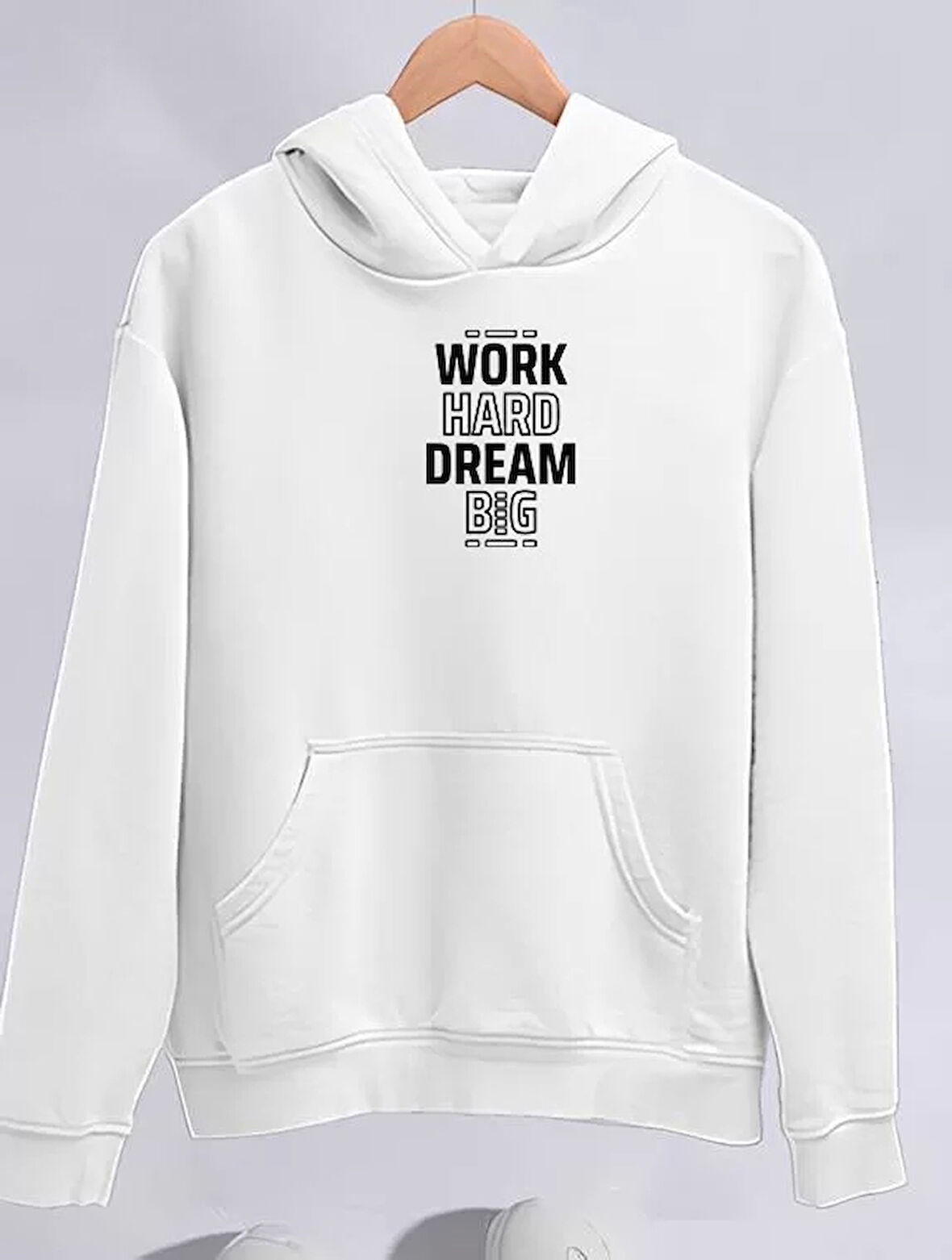 Kışlık Üç İplik Kapüşonlu SweatShirt - Beyaz