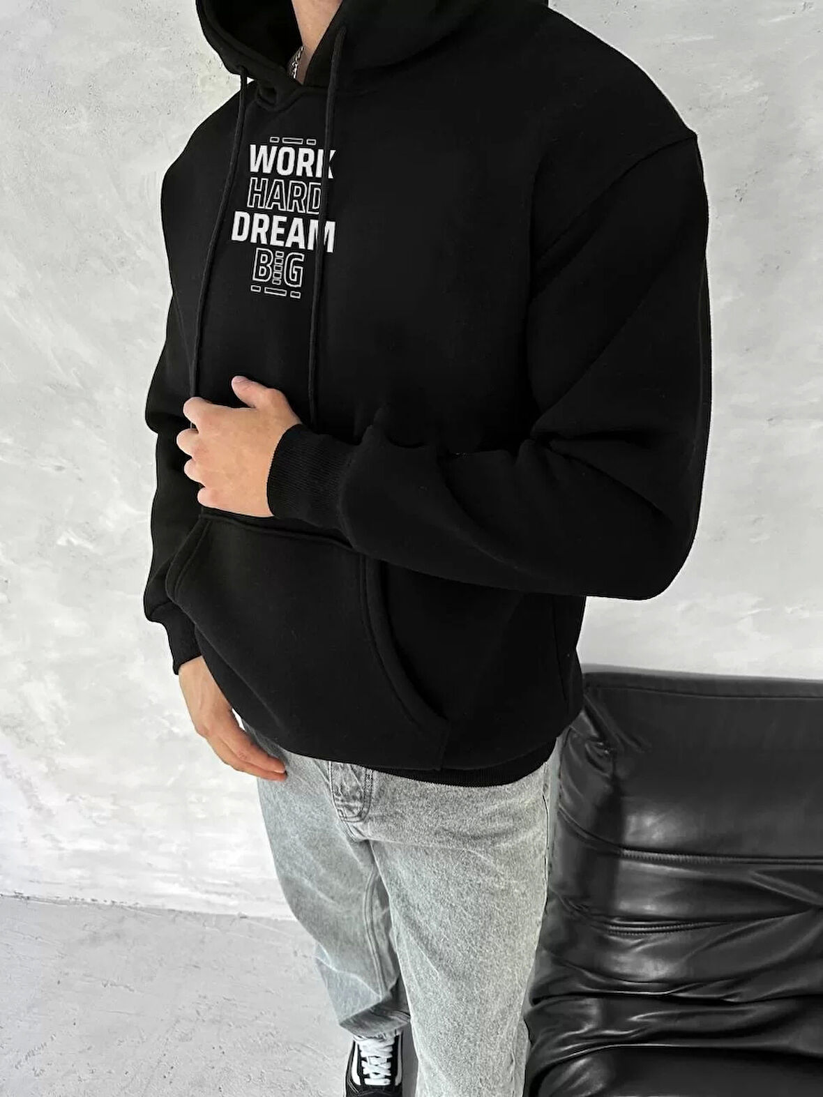 Kışlık Üç İplik Kapüşonlu SweatShirt - Siyah