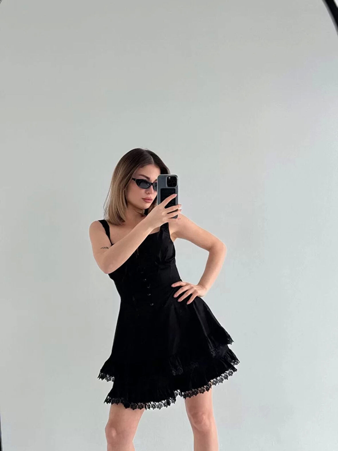 Mini Askılı Elbise - Siyah