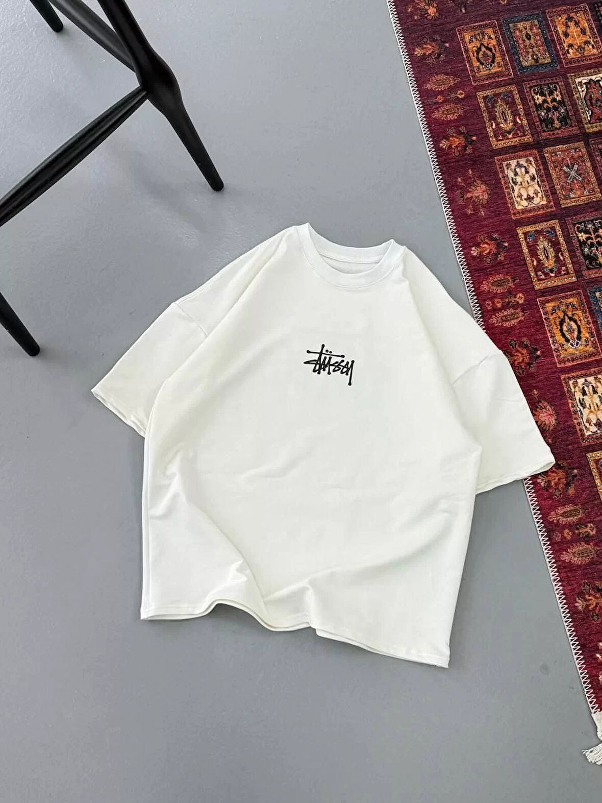 Erkek Baskılı Oversize T-shirt - Beyaz