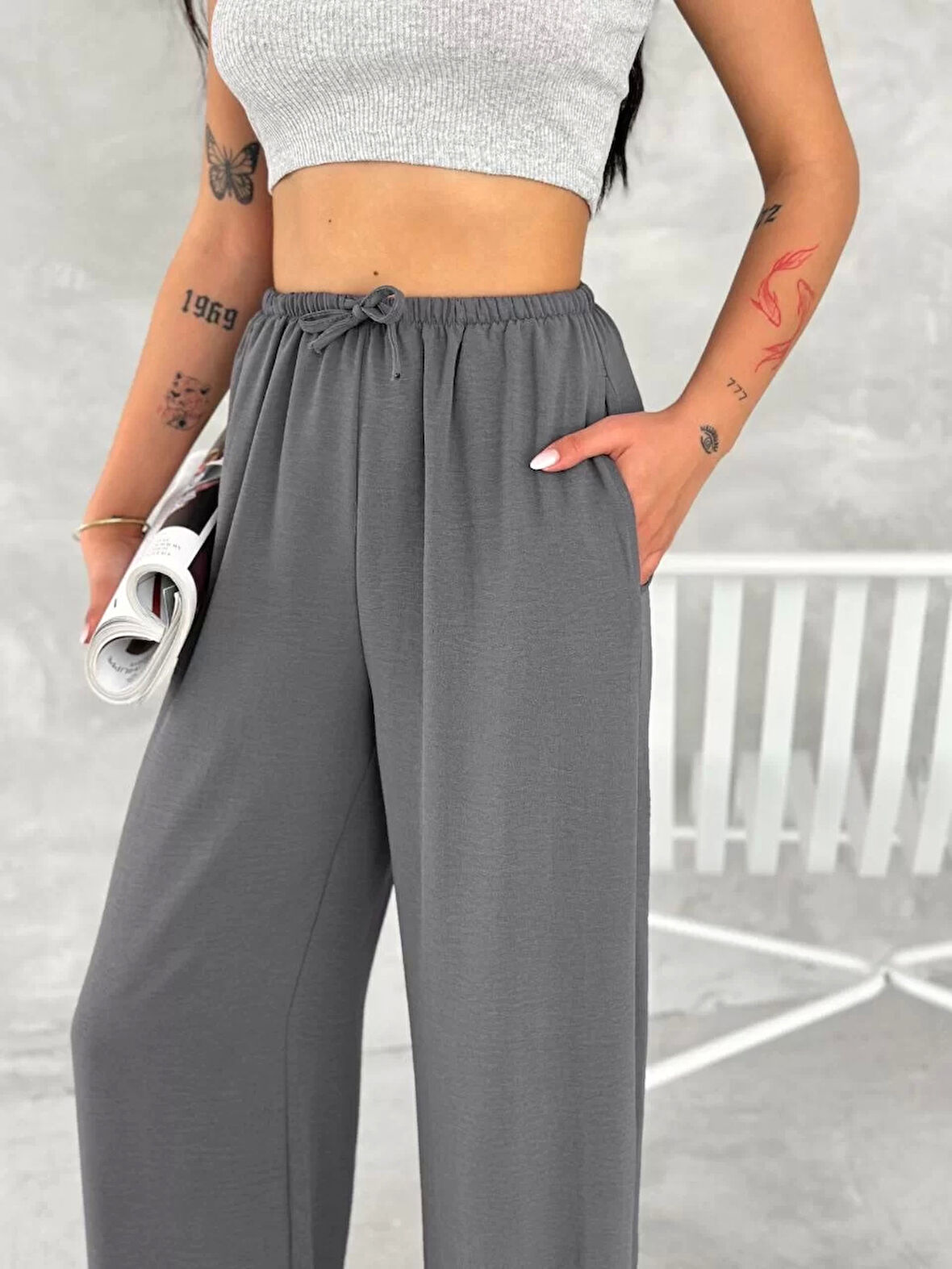 Ayrobin Oversize Kadın Pantalon - Füme