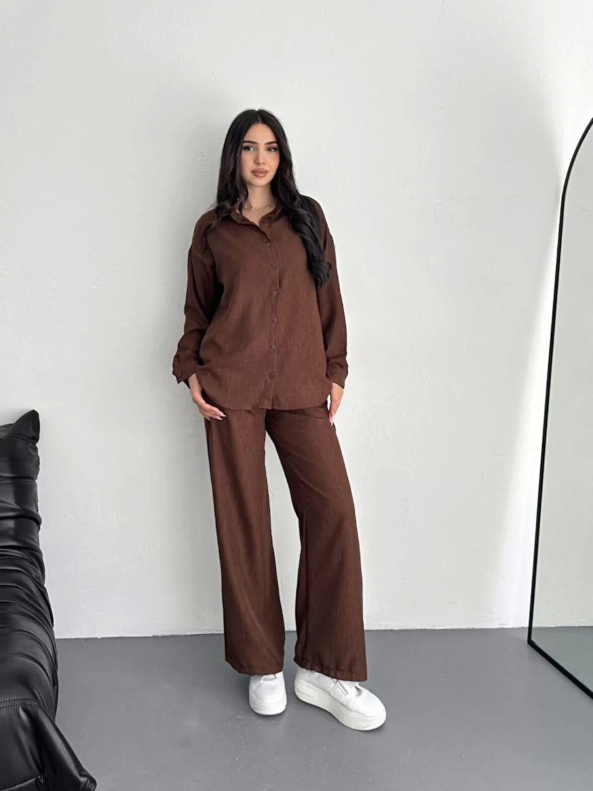 Gömlek Pantolon ikili Takım - Kahverengi