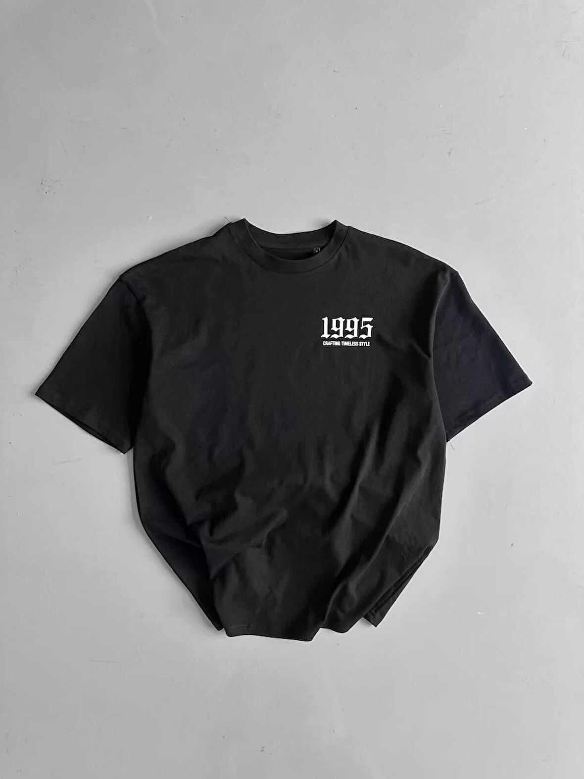 20/1 Penye Compack Baskılı Oversize Bisiklet Yaka Kısa Kol Yazlık T-shirt - Siyah