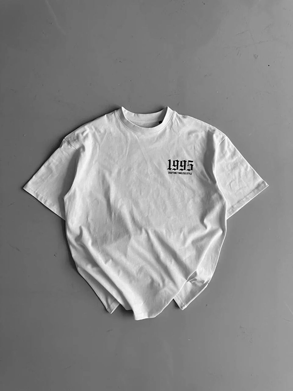 20/1 Penye Compack Baskılı Oversize Bisiklet Yaka Kısa Kol Yazlık T-shirt - Beyaz