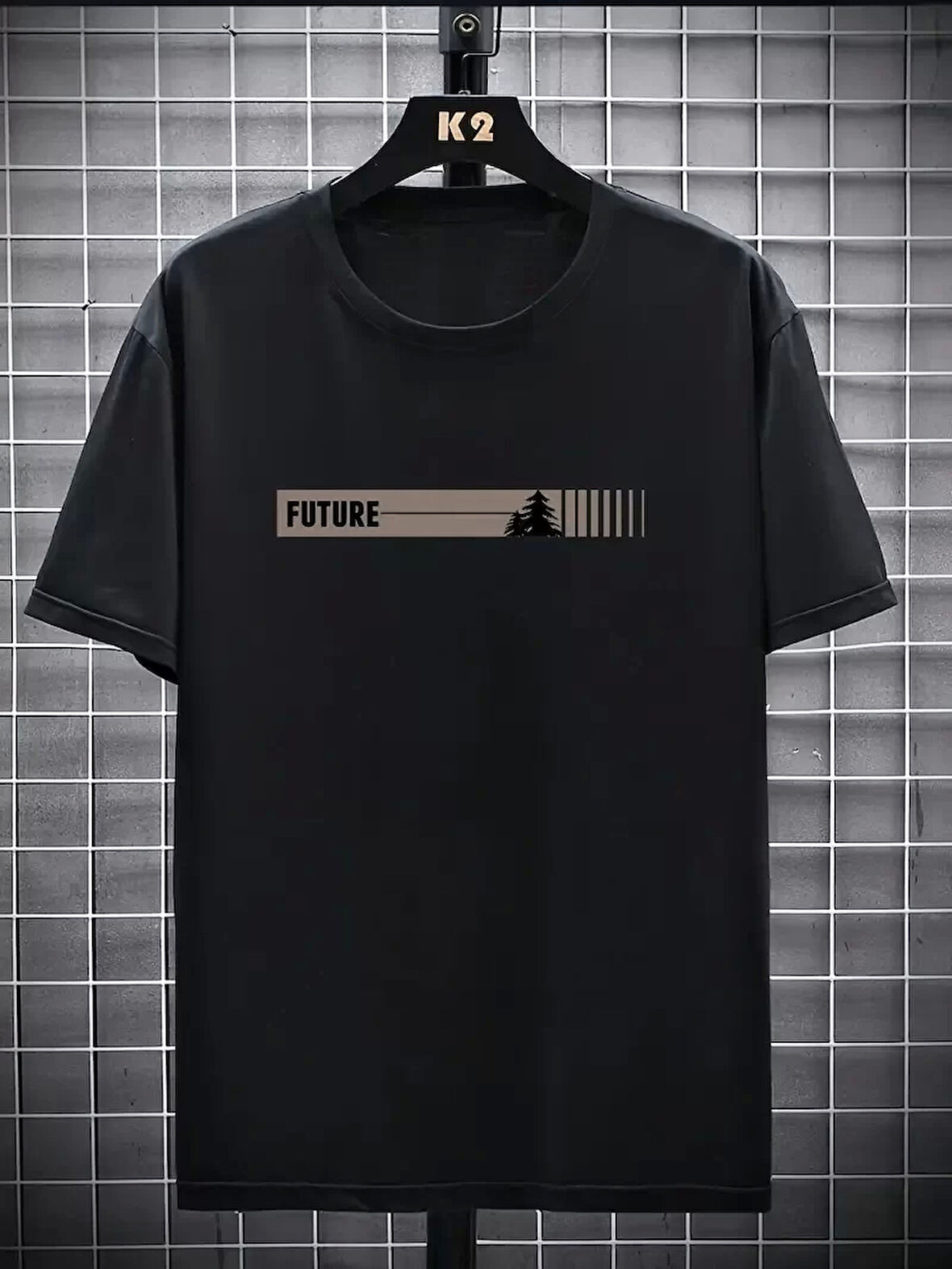 20/1 Penye Compack FUTRE Baskılı Oversize Kısa Kol Bisiklet Yaka T-shirt - Siyah