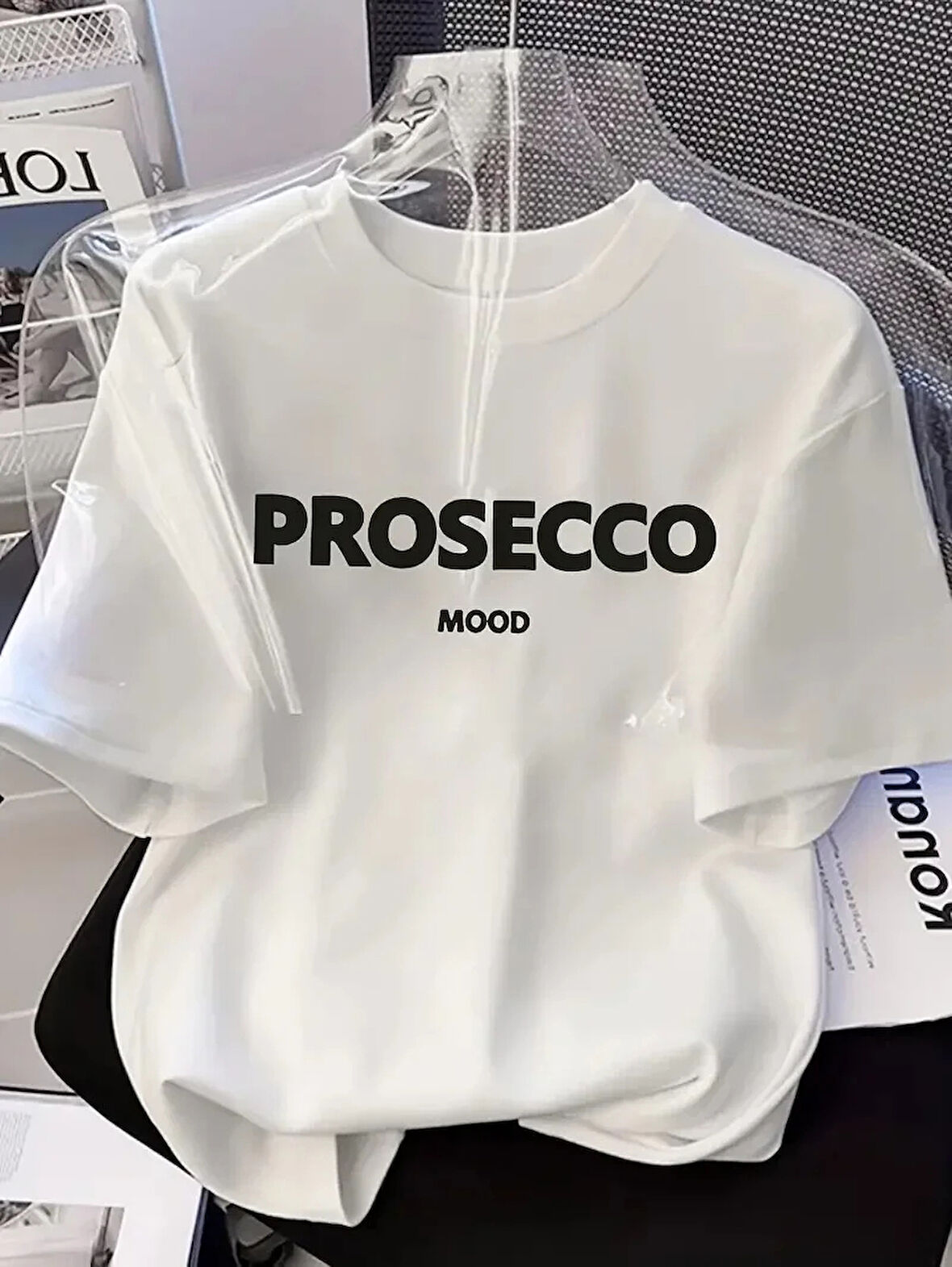 20/1 Penye Compack Baskılı Oversize Kısa Kol Bisiklet Yaka T-shirt - Beyaz